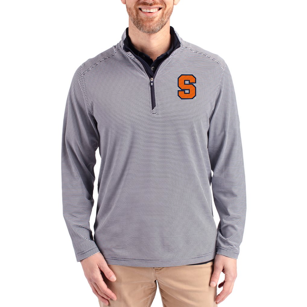  Syracuse Orange Cutter & Buck Virtue Micro Stripe DryTec Quarter-Zip Pullover - Navy